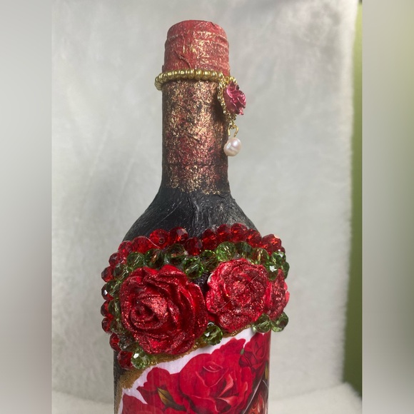 Hand Painted-Decoupaged Sugar Skull-Dia De Los Muertos-Day of the Dead Bottle - Picture 11 of 14